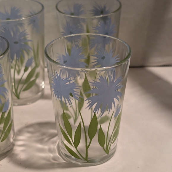 4 Vintage Kraft Posy Swanky glasses.  Blue Thistle flower design. - Picture 5 of 5